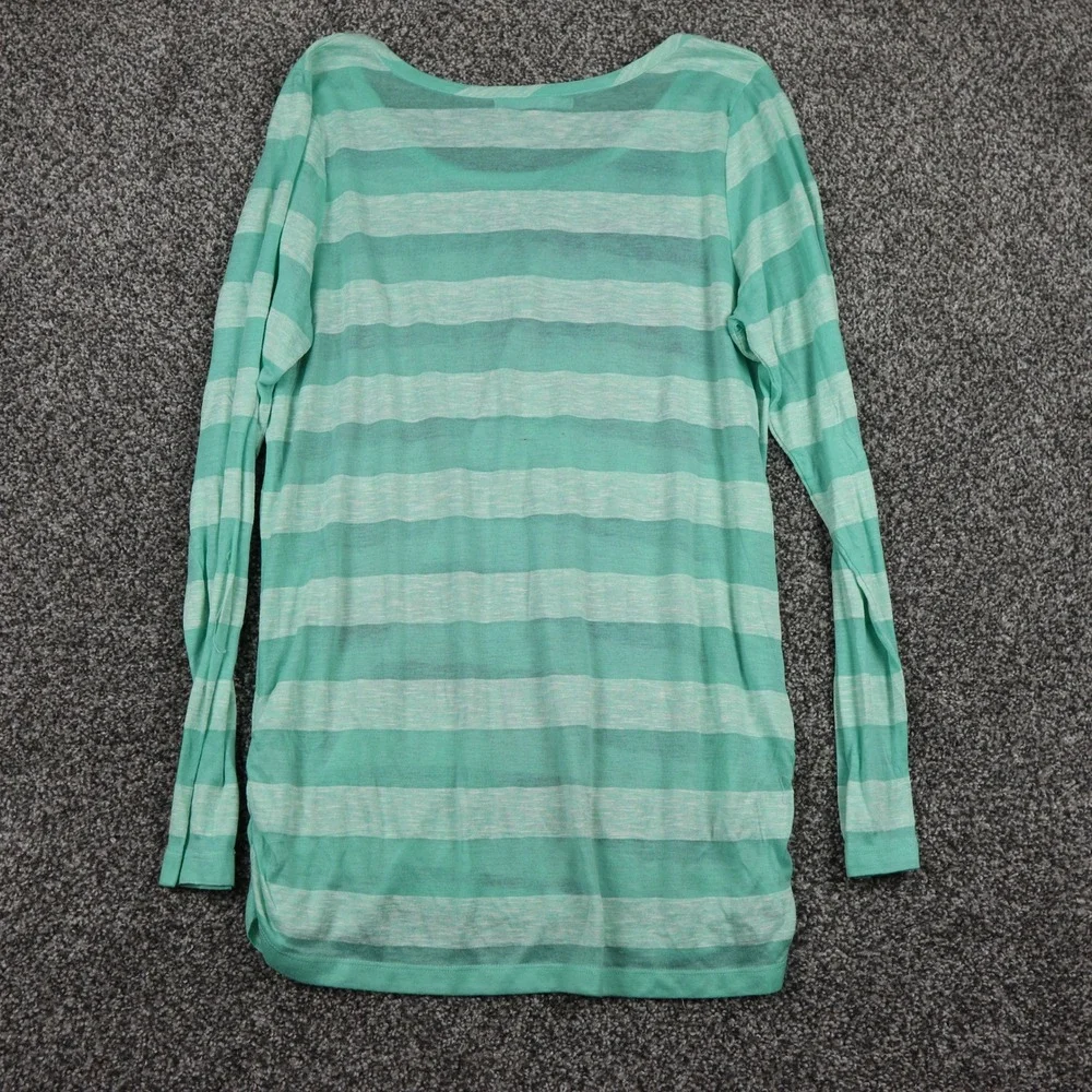 Y2K Vintage Stripe Long Sleeve Top Aqua Floral Print Metallic Dream Women Size 0